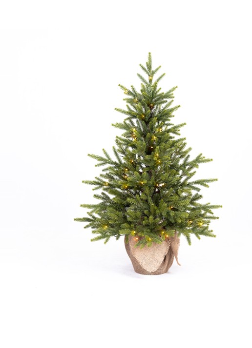 Van Der Gucht Detroit kunstkerstboom met LED verlichting 90 cm - voorkant groen