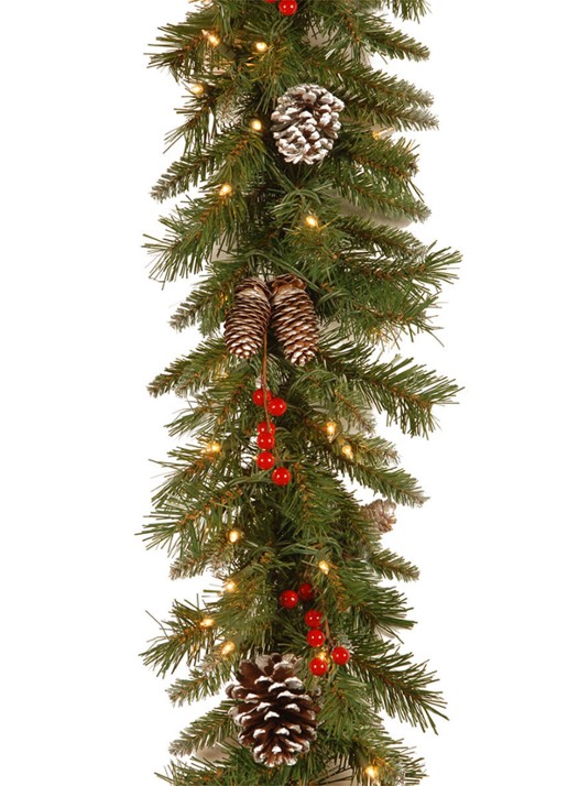 Van Der Gucht Frosted Berry kerstguirlande met LED verlichting 274 cm