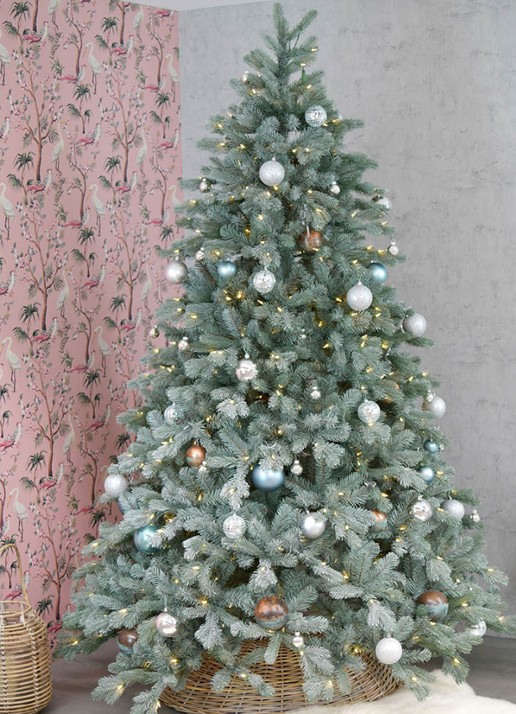 Van Der Gucht Frosted Colorado kunstkerstboom met LED verlichting 228 cm - voorkant 2 groen