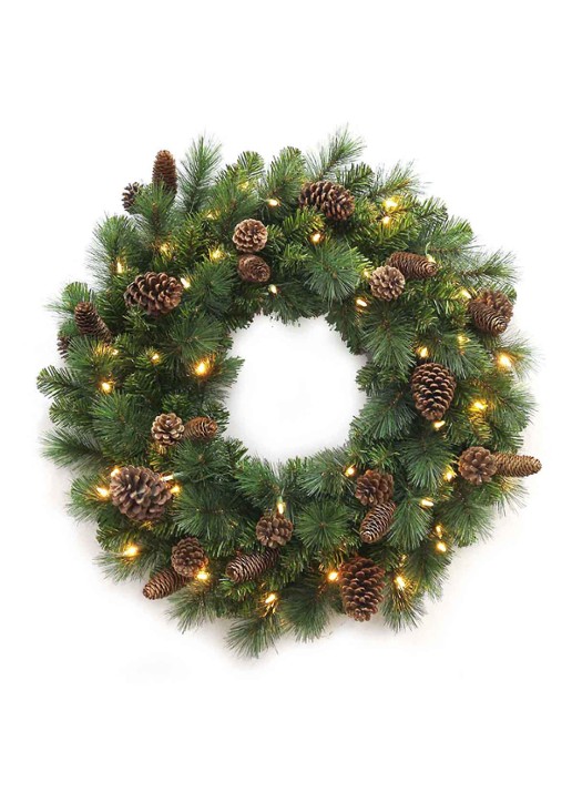Van Der Gucht Pine Ridge kerstkrans met LED verlichting 61 cm