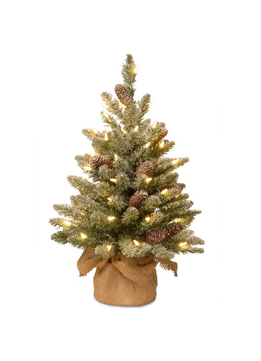 Van Der Gucht Snowy Burlap kunstkerstboom met LED-verlichting 61 cm
