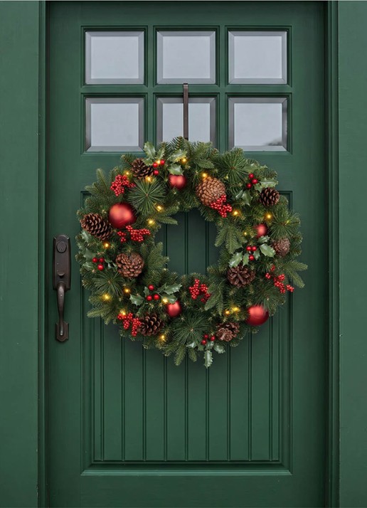 Van Der Gucht Victoria kerstkrans met LED verlichting 60 cm - detail 4 groen