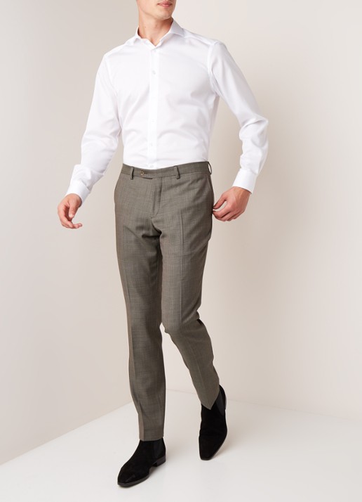 Van Gils Buck Split slim fit pantalon micro dessin - voorkant 2 groen