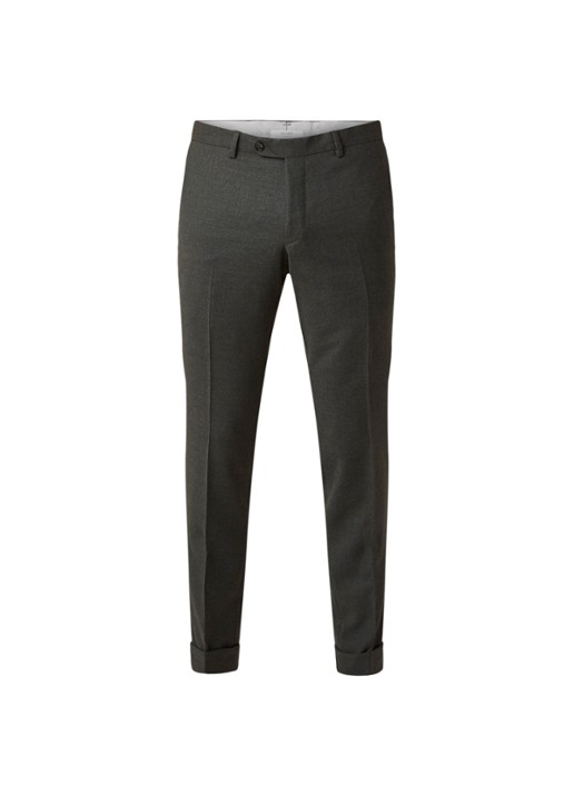 Van Gils Bull Split slim fit pantalon in wolblend - voorkant 5 groen