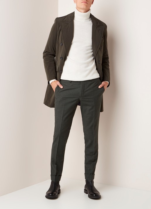 Van Gils Bull Split slim fit pantalon in wolblend - voorkant 6 groen