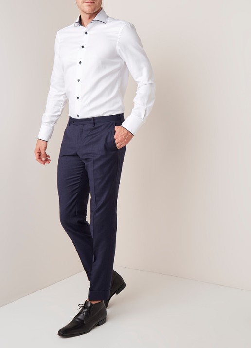 Van Gils Bull Split slim fit pantalon in wolblend - voorkant 3 donkerblauw