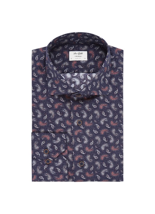 Van Gils Edar slim fit overhemd met paisley dessin - voorkant 2 donkerblauw