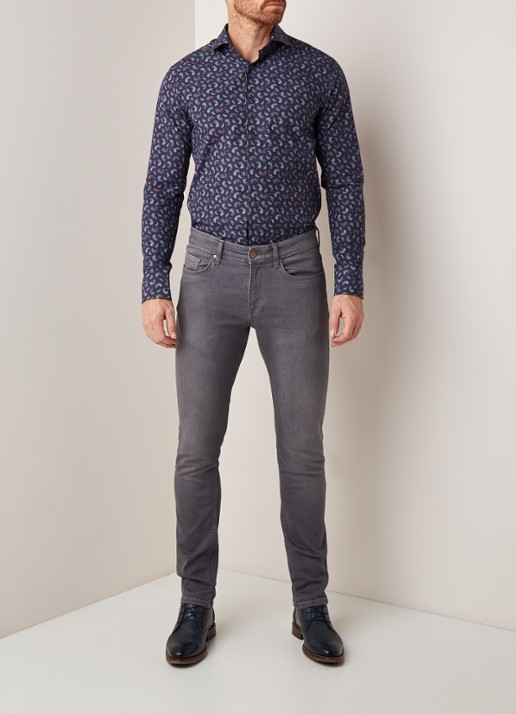 Van Gils Edar slim fit overhemd met paisley dessin - voorkant 3 donkerblauw