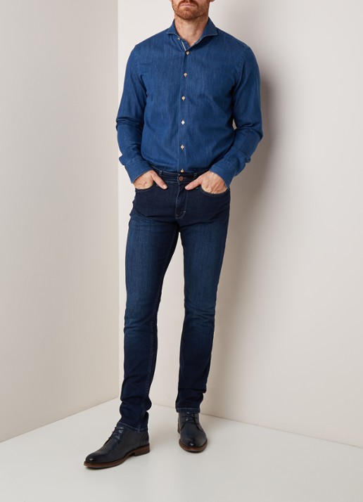 Van Gils Eden slim fit overhemd van denim - voorkant indigo