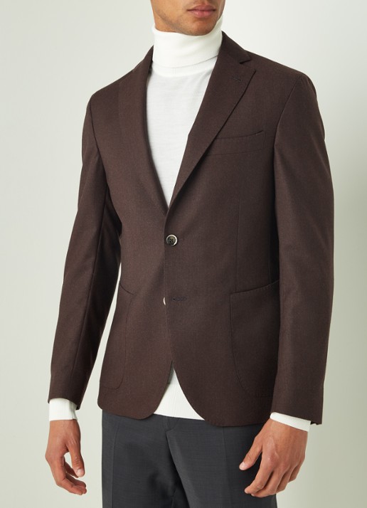 Van Gils Elliot Split slim fit colbert van wol met opgestikte zakken - detail 3 donkerbruin