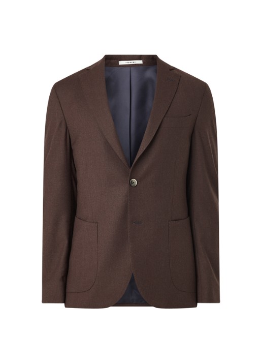 Van Gils Elliot Split slim fit colbert van wol met opgestikte zakken - voorkant donkerbruin