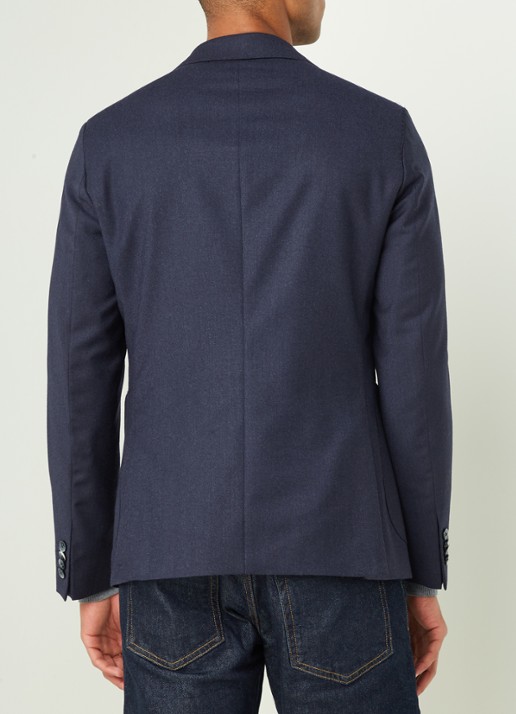 Van Gils Elliot Split slim fit colbert van wol met opgestikte zakken - achterkant donkerblauw