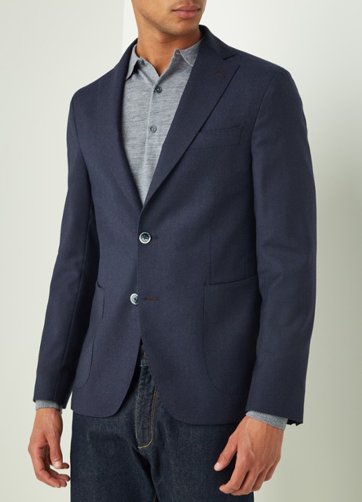Van Gils Elliot Split slim fit colbert van wol met opgestikte zakken - detail 2 donkerblauw