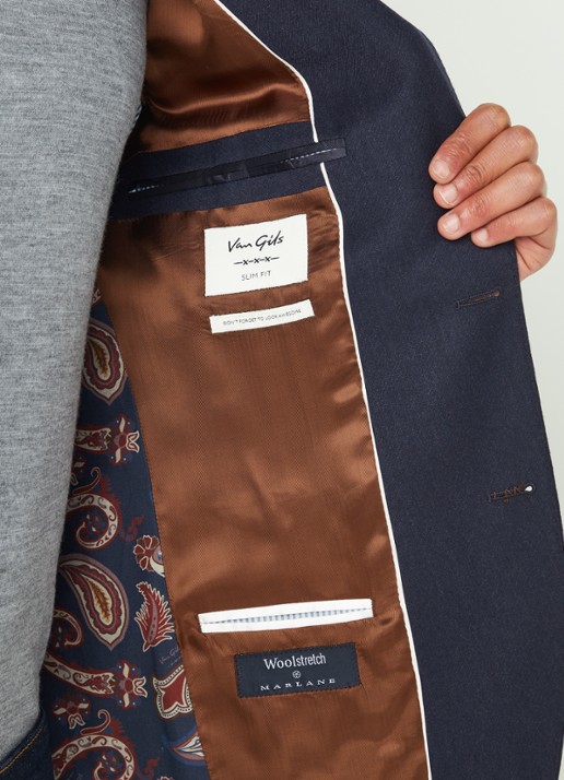 Van Gils Elliot Split slim fit colbert van wol met opgestikte zakken - detail 3 donkerblauw