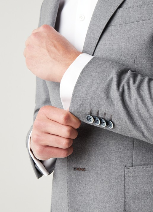 Van Gils Elliot Split slim fit colbert van wol met opgestikte zakken - detail 3 lichtgrijs