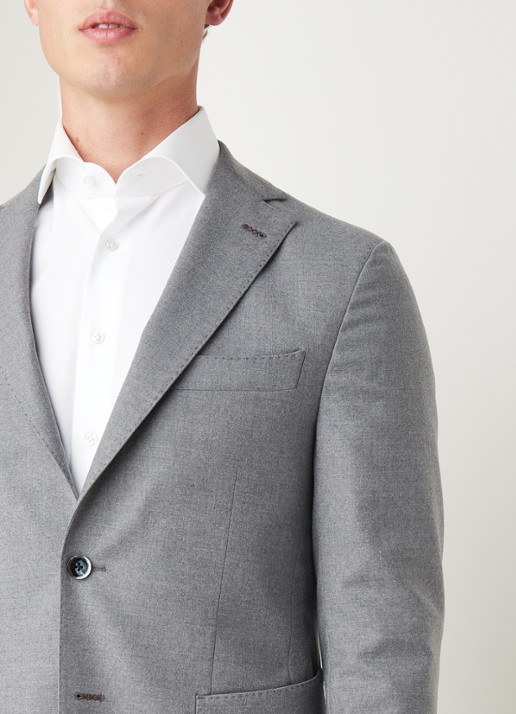 Van Gils Elliot Split slim fit colbert van wol met opgestikte zakken - detail 4 lichtgrijs