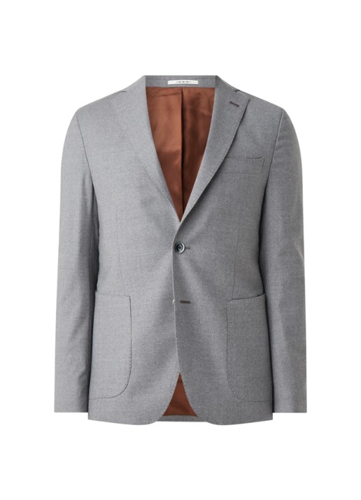 Van Gils Elliot Split slim fit colbert van wol met opgestikte zakken - voorkant 6 lichtgrijs