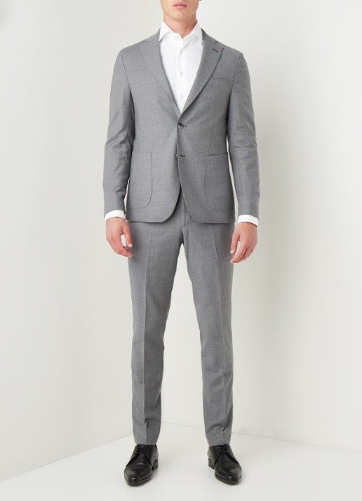 Van Gils Elliot Split slim fit colbert van wol met opgestikte zakken - voorkant 7 lichtgrijs