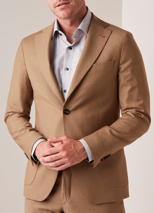 Van Gils Elliot tailored fit colbert van scheerwol - detail 4 camel