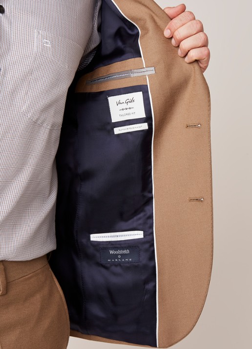 Van Gils Elliot tailored fit colbert van scheerwol - detail 5 camel