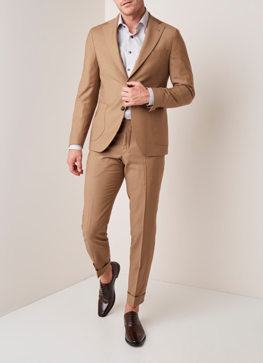 Van Gils Elliot tailored fit colbert van scheerwol - voorkant 3 camel