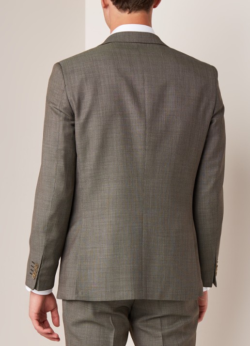 Van Gils Ellis tailored fit colbert van scheerwol met micro birdseye dessin - achterkant groen