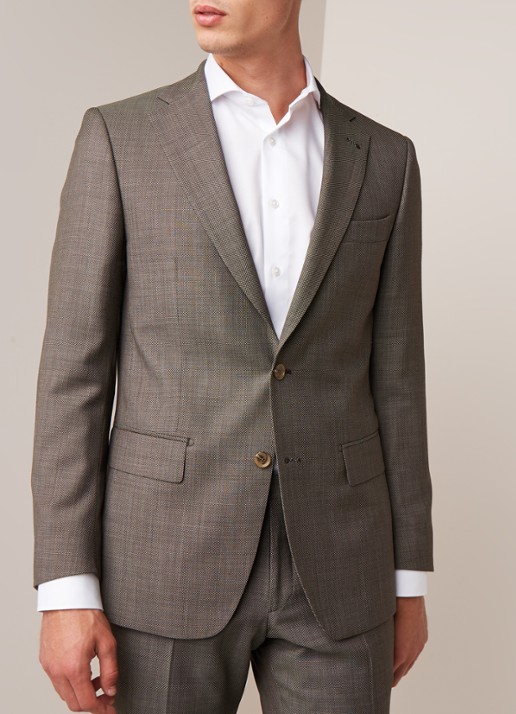 Van Gils Ellis tailored fit colbert van scheerwol met micro birdseye dessin - detail 2 groen