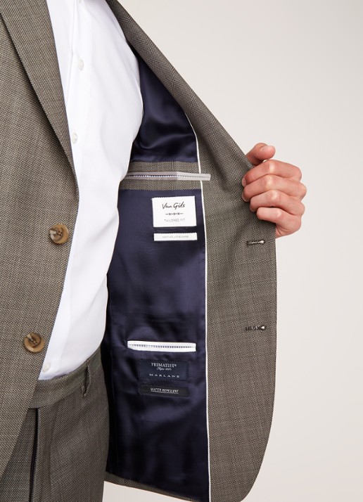 Van Gils Ellis tailored fit colbert van scheerwol met micro birdseye dessin - detail 3 groen