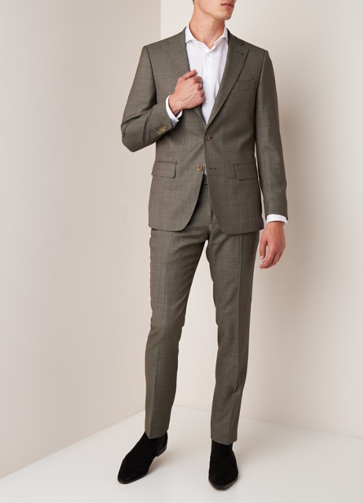 Van Gils Ellis tailored fit colbert van scheerwol met micro birdseye dessin - voorkant 5 groen