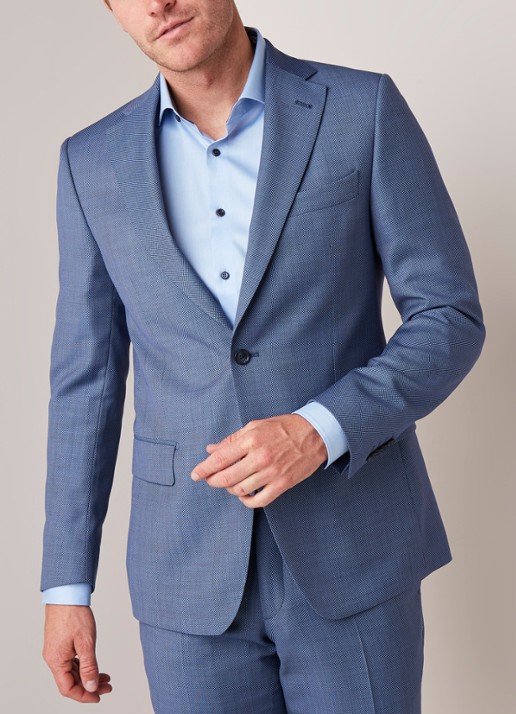 Van Gils Ellis tailored fit colbert van scheerwol met micro birdseye dessin - detail 2 blauw