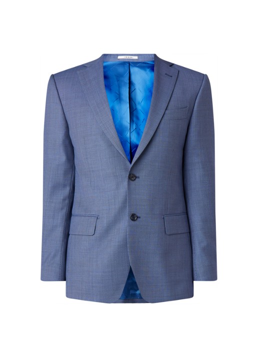 Van Gils Ellis tailored fit colbert van scheerwol met micro birdseye dessin - voorkant 5 blauw