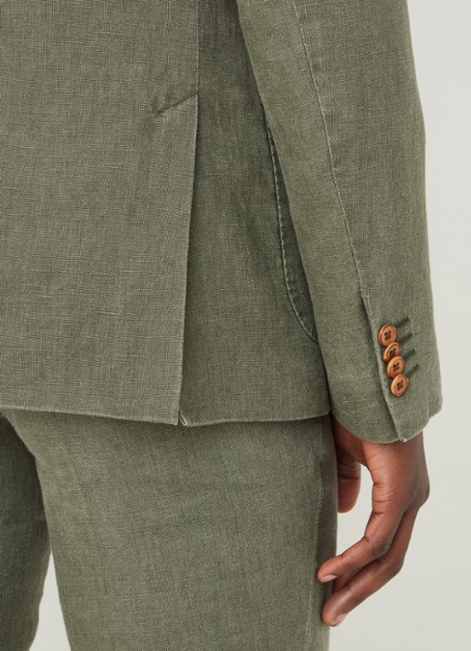 Van Gils Elray slim fit colbert van linnen - detail 3 olijfgroen