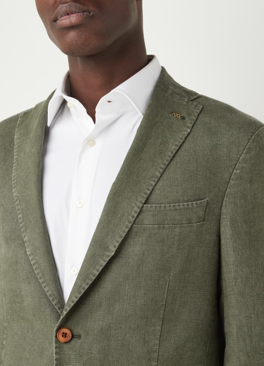 Van Gils Elray slim fit colbert van linnen - detail 4 olijfgroen