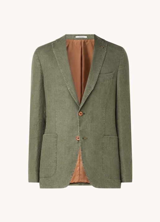 Van Gils Elray slim fit colbert van linnen - voorkant 6 olijfgroen