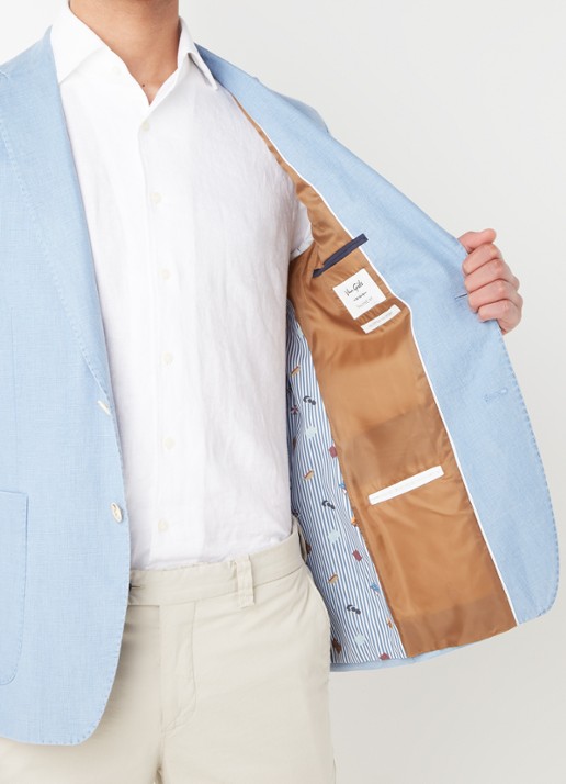 Van Gils Elray slim fit colbert van linnen - detail 5 lichtblauw