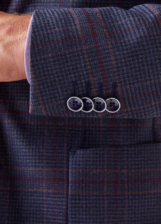 Van Gils Elray tailored fit colbert van scheerwol met ruitdessin - detail 5 donkerblauw