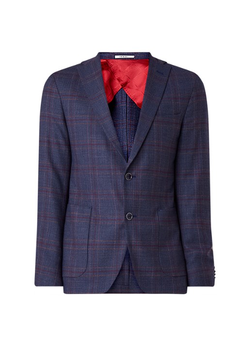 Van Gils Elray tailored fit colbert van scheerwol met ruitdessin - voorkant donkerblauw
