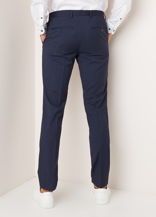 Van Gils Elray Welt tailored fit pak van scheerwol met micro pied-de-poule desisn - detail 5 donkerblauw