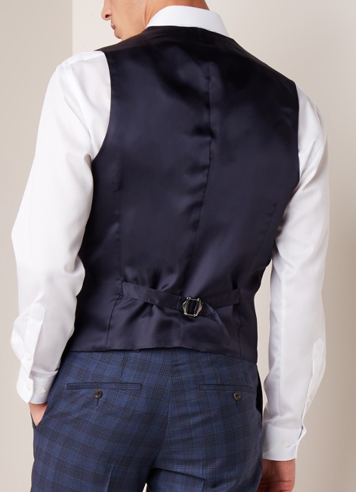 Van Gils Evion gilet van scheerwol met ruitdessin - achterkant donkerblauw