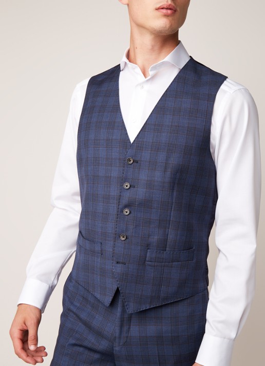 Van Gils Evion gilet van scheerwol met ruitdessin - detail 2 donkerblauw