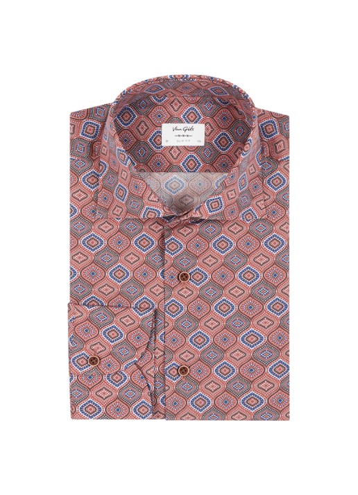 Van Gils Exan slim fit overhemd met retro dessin - voorkant 2 steenrood