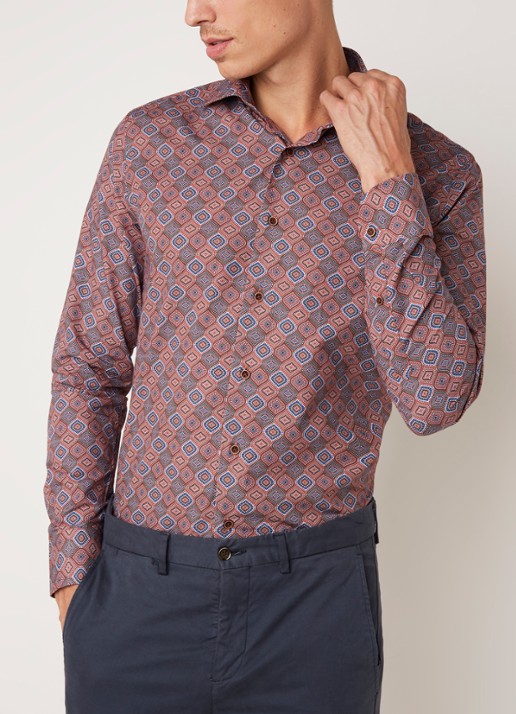 Van Gils Exan slim fit overhemd met retro dessin - detail 4 steenrood