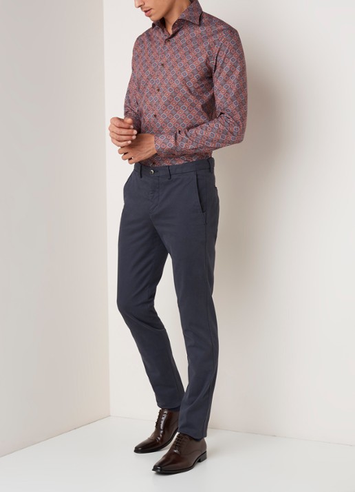 Van Gils Exan slim fit overhemd met retro dessin - voorkant 3 steenrood
