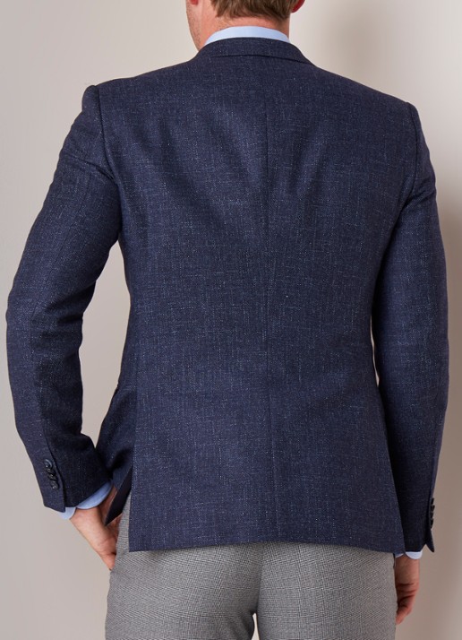 Van Gils Zayn slim fit colbert in gemêleerde wolblend - achterkant 6 donkerblauw