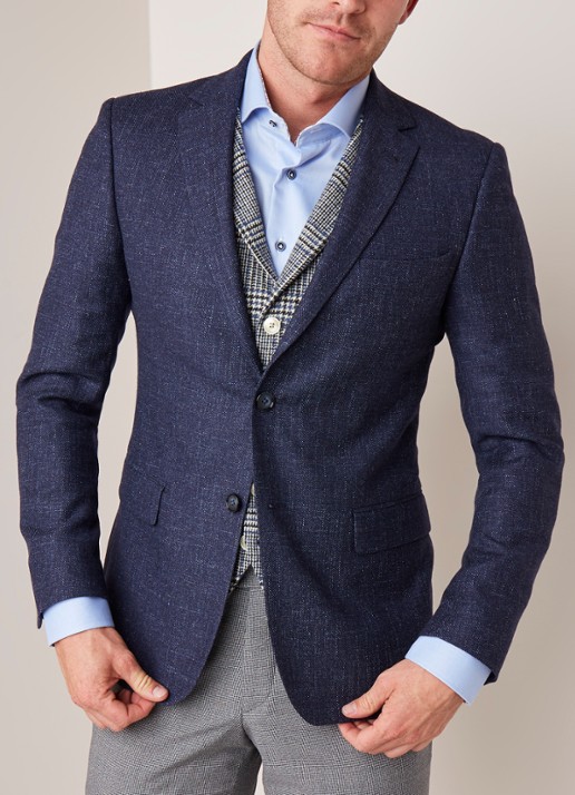 Van Gils Zayn slim fit colbert in gemêleerde wolblend - detail 3 donkerblauw