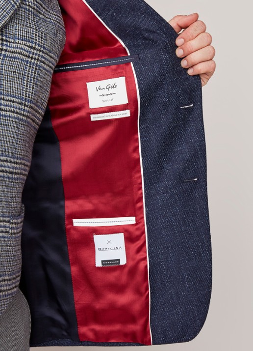 Van Gils Zayn slim fit colbert in gemêleerde wolblend - detail 4 donkerblauw