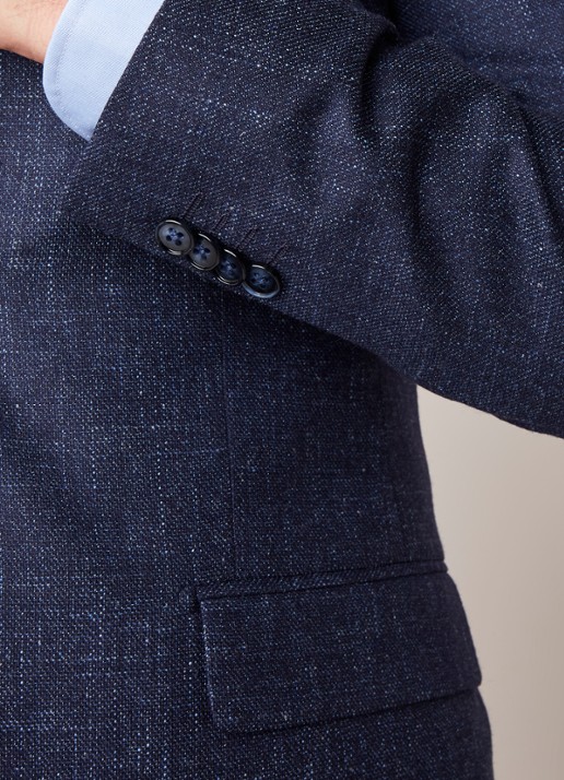 Van Gils Zayn slim fit colbert in gemêleerde wolblend - detail 5 donkerblauw
