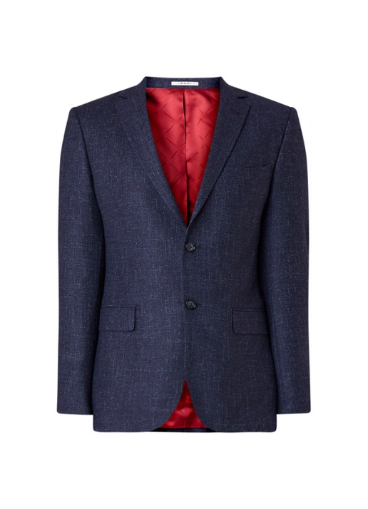 Van Gils Zayn slim fit colbert in gemêleerde wolblend - voorkant donkerblauw
