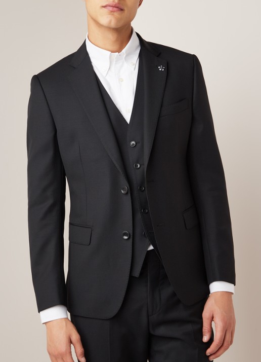 Van Gils Zayn slim fit colbert in wolblend met dubbele split - detail 2 zwart