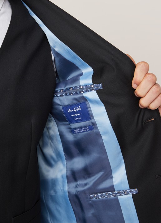 Van Gils Zayn slim fit colbert in wolblend met dubbele split - detail 3 zwart